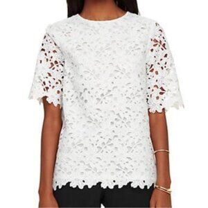 Kate Spade sz 8 Blouse Floral Lace Top White Short Sleeve Classic Minimalist